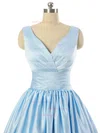 V-neck Light Sky Blue Satin Lace-up Pleats Short/Mini Bridesmaid Dresses #Milly010020101795