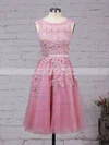 New Style Scoop Neck Tulle Appliques Lace Knee-length Bridesmaid Dresses #Milly010020102050