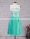 Scoop Neck Tulle with Lace Covered Buttons Short/Mini Bridesmaid Dresses #Milly010020102213