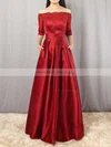 A-line Off-the-shoulder Satin Floor-length Appliques Lace Burgundy Bridesmaid Dresses #Milly010020102406