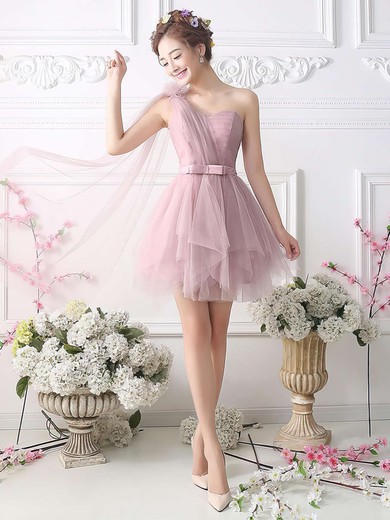 Princess One Shoulder Tulle Short/Mini Sashes / Ribbons Fashion Bridesmaid Dresses #Milly010020102533