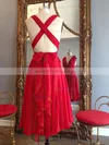 Hot A-line V-neck Chiffon Knee-length Ruffles Red Backless Bridesmaid Dresses #Milly010020102648