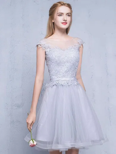 A-line Scoop Neck Tulle Short/Mini Appliques Lace Pretty Bridesmaid Dresses #Milly010020102753