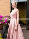 A-line Scoop Neck Lace Tea-length Sashes / Ribbons  Lace-up Sweet Bridesmaid Dresses #Milly010020102877