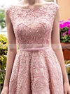 A-line Scoop Neck Lace Tea-length Sashes / Ribbons  Lace-up Sweet Bridesmaid Dresses #Milly010020102877