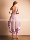 A-line Scoop Neck Tulle Asymmetrical Appliques Lace Cap Straps High Low Glamorous Bridesmaid Dresses #Milly010020103141