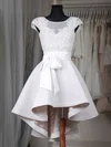 A-line Scoop Neck Satin Tulle Asymmetrical Appliques Lace Cap Straps High Low Original Bridesmaid Dresses #Milly010020103433