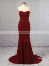 Top Trumpet/Mermaid Sweetheart Silk-like Satin Sweep Train Ruffles Red Backless Bridesmaid Dresses #Milly010020103568