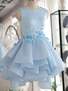A-line Scoop Neck Satin Tulle Short/Mini Flower(s) Original Bridesmaid Dresses #Milly010020103777