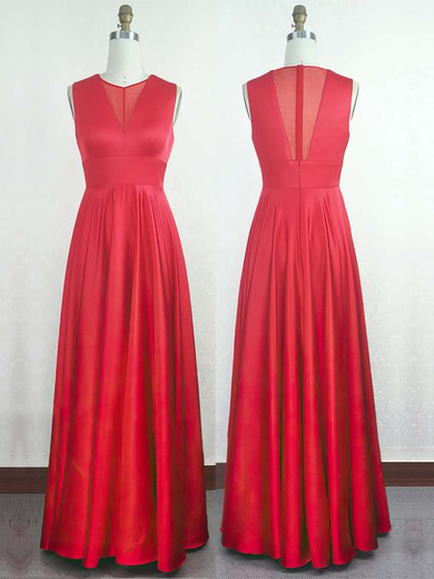 A-line Scoop Neck Silk-like Satin Floor-length with Ruffles Bridesmaid Dresses #Milly010020104297