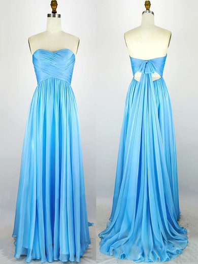 A-line Sweetheart Chiffon Sweep Train with Pleats Bridesmaid Dresses #Milly010020104304