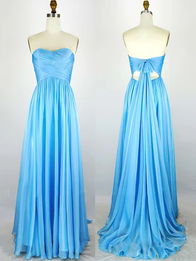 A-line Sweetheart Chiffon Sweep Train Pleats Bridesmaid Dresses #Milly010020104304