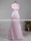 Sheath/Column Scoop Neck Silk-like Satin Sweep Train with Ruffles Bridesmaid Dresses #Milly010020104408