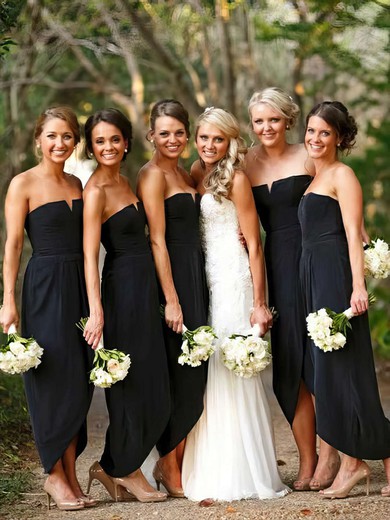 A-line Strapless Chiffon Asymmetrical Split Front Bridesmaid Dresses #Milly01013752