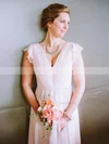 A-line V-neck Chiffon Tea-length Ruffles Bridesmaid Dresses #Milly01013754