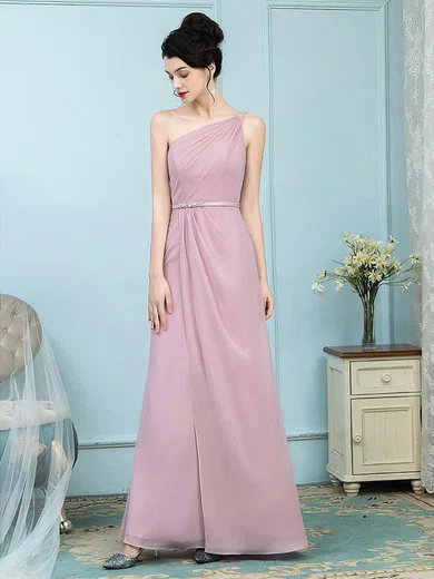 Sheath/Column One Shoulder Chiffon Floor-length Sashes / Ribbons Bridesmaid Dresses #Milly01013757