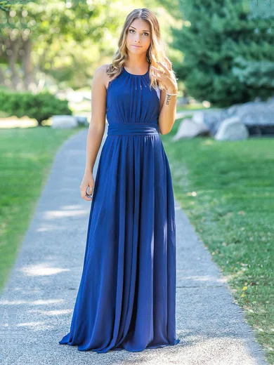 A-line Halter Chiffon Floor-length Lace Bridesmaid Dresses #Milly01013758