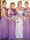 A-line Scoop Neck Lace Chiffon Floor-length Bridesmaid Dresses #Milly01013734