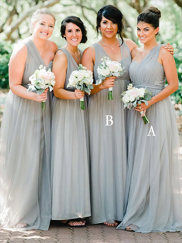 A-line One Shoulder Tulle Floor-length Ruffles Bridesmaid Dresses ...