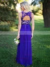 A-line Scoop Neck Lace Chiffon Floor-length Pleats Bridesmaid Dresses #Milly01013759
