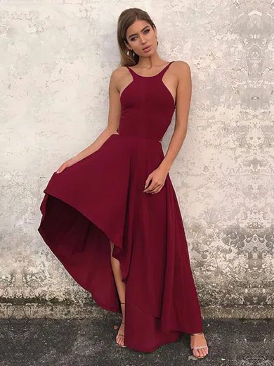 A-line Scoop Neck Silk-like Satin Asymmetrical Prom Dresses #Milly020106378