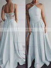 A-line Halter Silk-like Satin Sweep Train Prom Dresses #Milly020106379