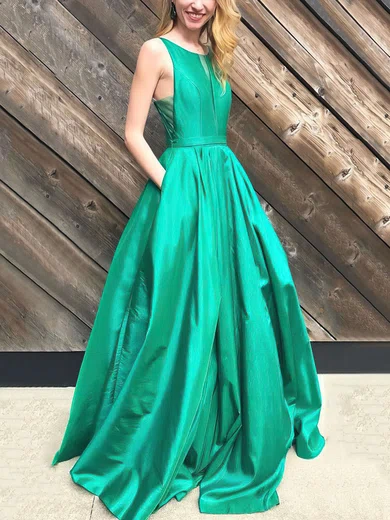 Princess Scoop Neck Taffeta Floor-length Pockets Prom Dresses #Milly020106390