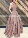 Princess Scoop Neck Taffeta Floor-length Pockets Prom Dresses #Milly020106390