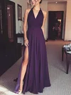 A-line Halter Chiffon Floor-length Split Front Prom Dresses Sale #sale020106394