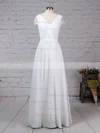 A-line V-neck Lace Chiffon Floor-length Ruffles Wedding Dresses #Milly00023283