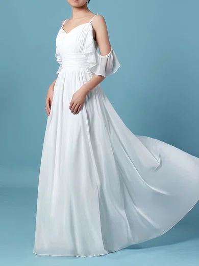 A-line V-neck Chiffon Sweep Train Wedding Dresses With Sashes / Ribbons #Milly00023303