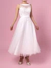 Ball Gown Illusion Tulle Tea-length Wedding Dresses With Beading #Milly00023272