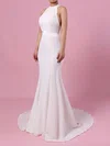 Trumpet/Mermaid High Neck Satin Chiffon Sweep Train Wedding Dresses With Sashes / Ribbons #Milly00023275
