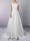 Ball Gown Off-the-shoulder Satin Sweep Train Wedding Dresses With Pockets #Milly00023169