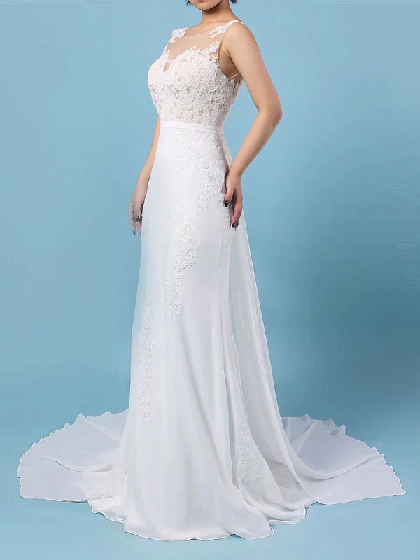 Trumpet/Mermaid Illusion Chiffon Watteau Train Wedding Dresses With Appliques Lace #Milly00023156