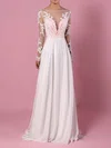 A-line Illusion Chiffon Sweep Train Wedding Dresses With Appliques Lace #Milly00023209