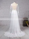 A-line Scoop Neck Chiffon Tulle Sweep Train Appliques Lace Wedding Dresses #Milly00023209
