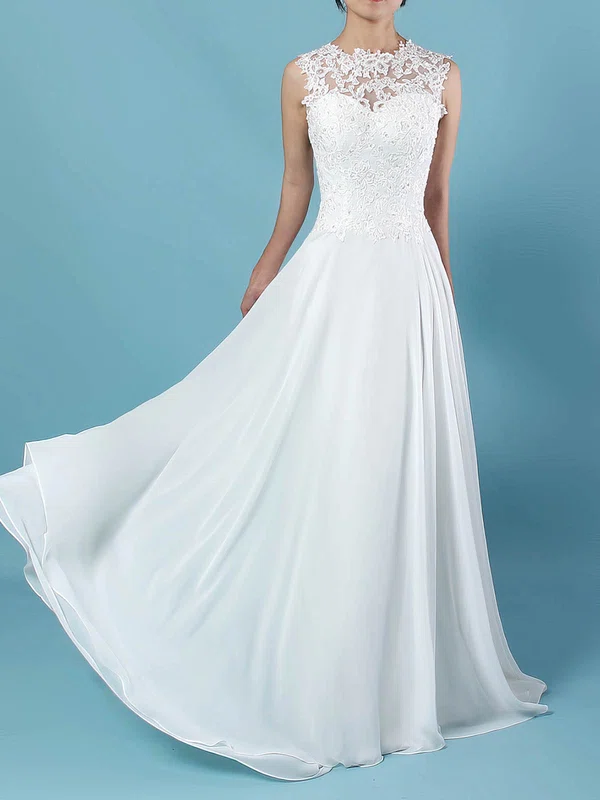 A-line Illusion Chiffon Floor-length Wedding Dresses With Appliques Lace #Milly00023305