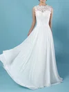 A-line Illusion Chiffon Floor-length Wedding Dresses With Appliques Lace #Milly00023305