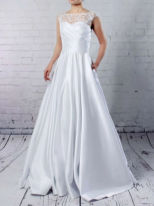 Ball Gown Illusion Satin Floor-length Wedding Dresses With Pockets #Milly00023313