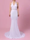 Trumpet/Mermaid Halter Satin Chiffon Sweep Train Wedding Dresses With Sashes / Ribbons #Milly00023155
