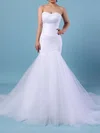 Trumpet/Mermaid Sweetheart Tulle Sweep Train Wedding Dresses With Ruffles #Milly00023219