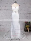 Trumpet/Mermaid V-neck Lace Organza Sweep Train Appliques Lace Wedding Dresses #Milly00023228