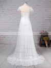 A-line Scoop Neck Chiffon Tulle Sweep Train Beading Wedding Dresses #Milly00023165