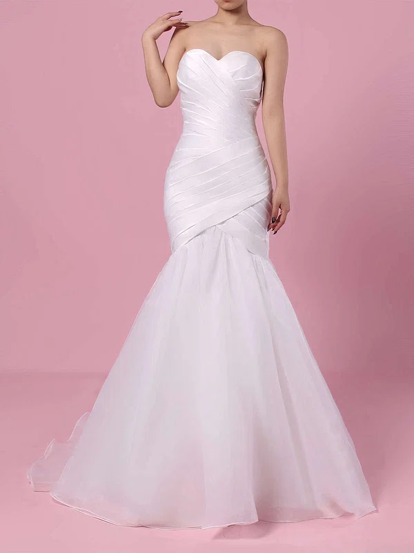 Trumpet/Mermaid Sweetheart Tulle Sweep Train Wedding Dresses With Ruffles #Milly00023218