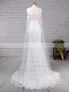 Trumpet/Mermaid Scoop Neck Tulle Chiffon Sweep Train Appliques Lace Wedding Dresses #Milly00023231
