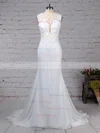 Trumpet/Mermaid Scoop Neck Tulle Chiffon Sweep Train Appliques Lace Wedding Dresses #Milly00023231