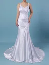 Trumpet/Mermaid V-neck Silk-like Satin Sweep Train Wedding Dresses With Beading #Milly00023242