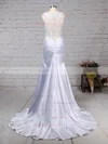 Trumpet/Mermaid V-neck Tulle Silk-like Satin Sweep Train Beading Wedding Dresses #Milly00023242