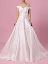 Ball Gown Off-the-shoulder Satin Sweep Train Wedding Dresses With Pockets #Milly00023252